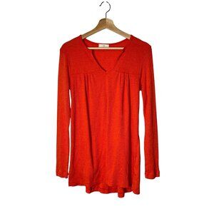 T.La Anthropologie Ribbed Tangerine V-Neck Tunic Top Size S Small Womens